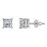 Diamond Earrings for Women Men Princess Cut 14K Gold Ear stud-I,I1 - White Gold