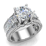 Moissanite Three-Stone Diamond Accented Engagement Ring 18K 5.35 ct VS - White Gold