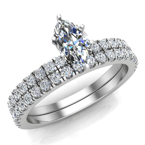 Petite Wedding Rings for women Marquise Cut Bridal set 14K Gold 0.90 ct-I,I1 - White Gold