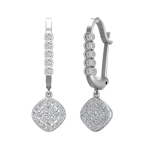 Cushion Diamond Dangle Earrings Dainty Drop Style 14K Gold 0.70 ct-I,I1 - White Gold