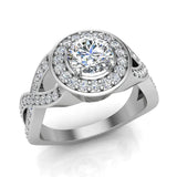 GIA Round brilliant halo diamond engagement rings criss-cross 18K 1.25 ctw G-VS - White Gold