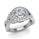 GIA Round brilliant halo diamond engagement rings criss-cross 14K 1.25 ctw I-I1 - White Gold