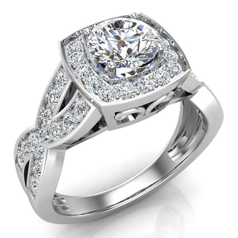 Cushion halo diamond ring Round Brilliant Intertwined style 14K Gold 1.25 ct H-SI - White Gold