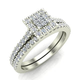 Princess Cut Square Halo Diamond Wedding Ring Set 0.59 Carat Total 14K Gold (I,I1) - White Gold