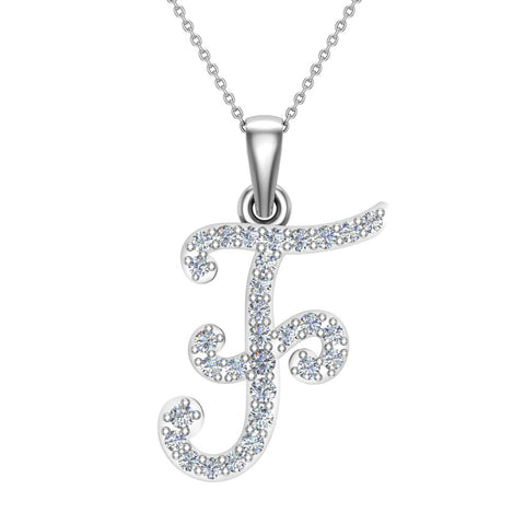Initial pendant F Letter Charms Diamond Necklace 14K Gold-G,I1 - White Gold