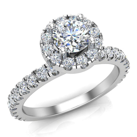 Petite Engagement ring for women Round Halo diamond ring 18K Gold-G,VS - White Gold