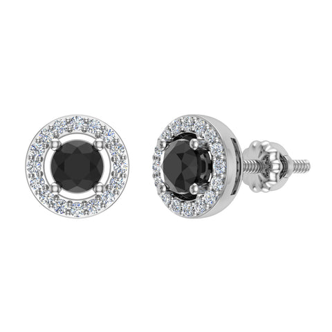 0.70 ct Black Diamond Halo Stud Earrings for Women-Men-Girls 14K Gold - White Gold