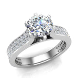 Round Diamond Engagement Ring For Women with Twin-Row Shank 14K Gold-H,SI - White Gold