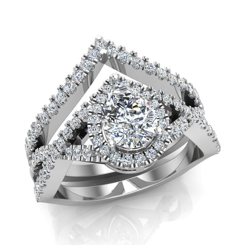 1.60 Ct Pear Cut Moissanite Diamond Wedding Ring Set Diamond Big Ring 14K Gold I1 - White Gold