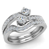 Round Diamond Two-Stone Diamond Wedding Ring Set for Women 14K Gold-H,SI - White Gold