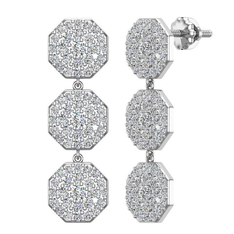 1.28 ct Hexagon Diamond Chandelier Earring Waterfall Style 14K Gold-G,SI - White Gold