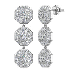 Hexagon Diamond Chandelier Earrings Waterfall Style 14K White Gold