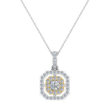 Princess Diamond Cornered Double Halo 2 tone Necklace 14K Gold-G,SI - Yellow Gold