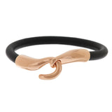 Bronzo Italia Polished Hook Clasp Design Black Leather Bracelet