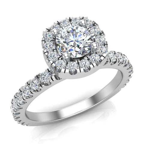 Halo Diamond engagement rings petite Round brilliant 14K 1.05 ctw I,I1