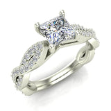 Princess-Cut Solitaire Diamond Braided Shank Engagement Ring 18K Gold-G,VS - Yellow Gold