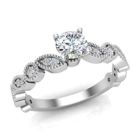 Circle marquee designer diamond engagement rings 14K 0.60 ct I I1 - White Gold