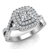 Twists Square Halo Princess Cut Engagement Ring 14K Gold 0.90 Ctw Diamonds (I,I1) - White Gold