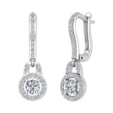 Dangle Drop Shape Halo Diamond Earrings 18K Gold (G,VS) - White Gold