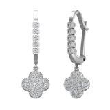 Clover Diamond Dangle Earrings Dainty Drop Style 14K Gold 0.80 ct-I,I1 - White Gold