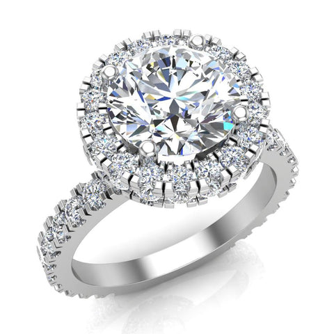Moissanite Halo Engagement Ring 14K Gold for Women 3.35 ct-I,I1 - White Gold