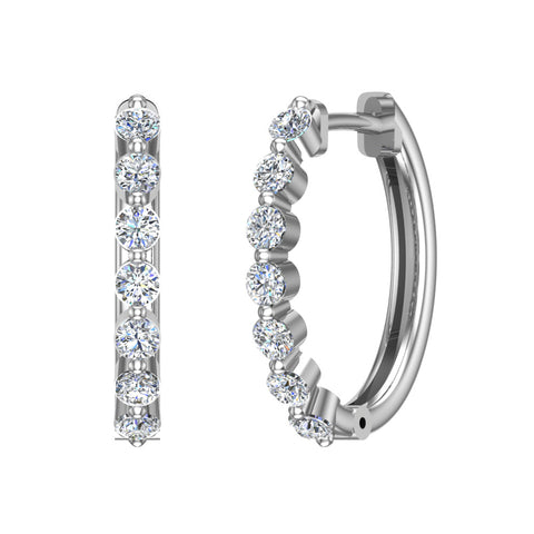 Oval Shaped Diamond Huggies Style Hoop Earrings 14K Gold-I,I1 - White Gold
