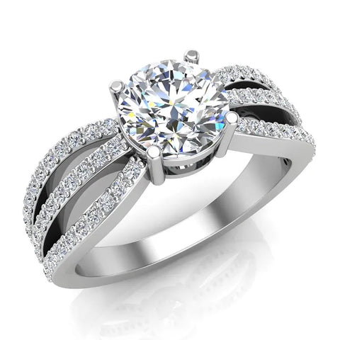 Magnificent Round Diamond Trio Engagement Ring 1.40 ctw 18K Gold-SI - White Gold