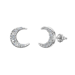 Moon Crescent Shape Pave Diamond Earrings 0.48 ct White Gold