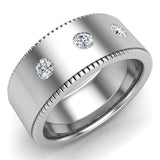 Men’s 14K Gold Wedding Band Millgrain Smooth Finish 9mm Diamond Ring (I,I1) - White Gold