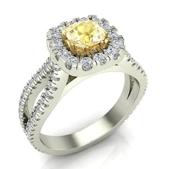 Fancy Yellow Cushion Cut Diamond Rings for Women 18K Gold-G,VS