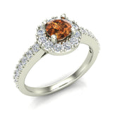 1.00 ct tw Champagne & White Round Diamond Cathedral Style Halo Engagement Ring 14K Gold Glitz Design (J,I1) - White Gold