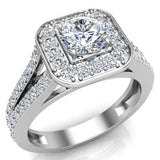 Round Brilliant cushion halo diamond engagement rings 1.10 ct-G,I1 - White Gold