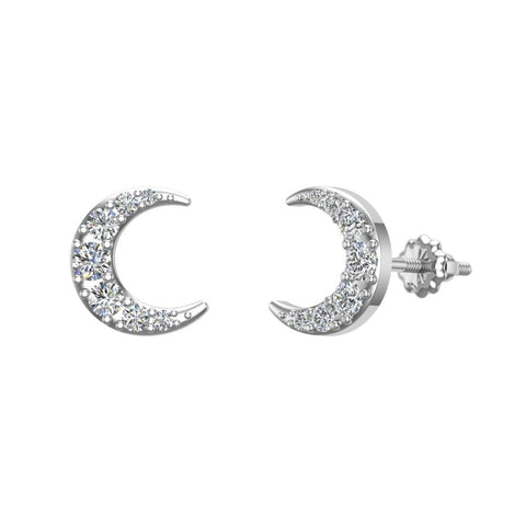 Moon Crescent Shape Pave Diamond Earrings 0.48 ct 18K Gold-G,VS - White Gold