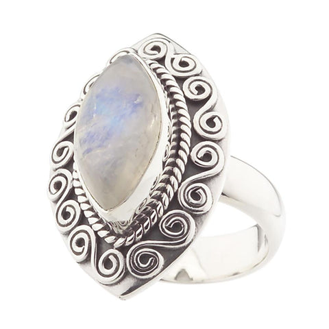Artisan Crafted Sterling Rainbow Moonstone Swirl Design Ring