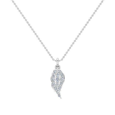 Angel Wing Diamond Necklace for Women 14K Gold Charm I I1 - White Gold