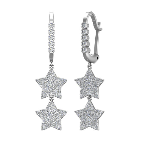 Star Diamond Dangle Earrings Dainty Drop Style 14K Gold 1.78 ct-I,I1 - White Gold