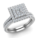 Princess Cut Double Halo Diamond Wedding Ring Bridal Set 14K Gold (G,SI) - White Gold