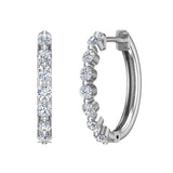 Oval Shaped Diamond Huggies Style Hoop Earrings 18K Gold-VS - White Gold