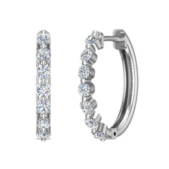 Oval Shaped Diamond Huggies Style Hoop Earrings White Gold