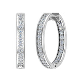14K Hoop Earrings 21mm Diamond Setting Secure Click-in Lock 0.96 ct-G,SI - White Gold