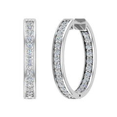 14K Hoop Earrings 21mm Diamond Setting Secure Click-in Lock 0.96 ct-G,SI White Gold