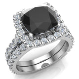 Cushion Black Diamond Wedding Ring Set 14k Gold 3.28 ct-SI - White Gold