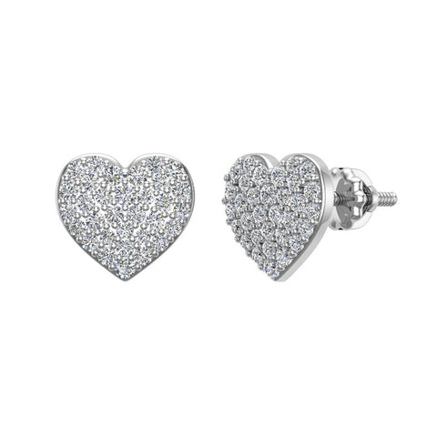 Heart Cluster Pave Diamond Earrings 1/2 ct 18K Solid Gold-G,VS - White Gold