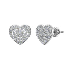 Heart Cluster Pave Diamond Earrings 1/2 ct 14K White Gold