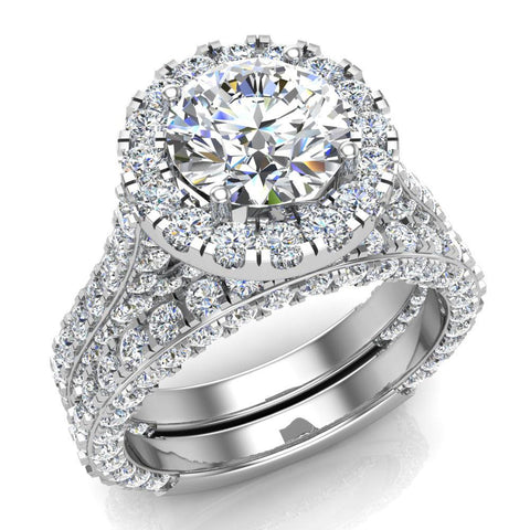 Moissanite Wedding Ring Set 14K Gold Halo Ring 7.40mm 5.15 ct-G,SI - White Gold