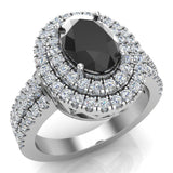 14K Gold Oval Black Diamond Halo Engagement Rings 2.65 Ctw I1 - White Gold