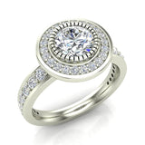 1.55 Ct Vintage Inspired Closed Set Solitaire Diamond Engagement Ring 14K Gold-I,I1 - White Gold