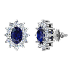 Blue Sapphire Earrings for women 14K White Gold September Birthstone 1.50 ct