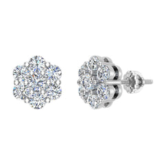 Cluster diamond earrings 14k Gold Flower Earrings White Gold