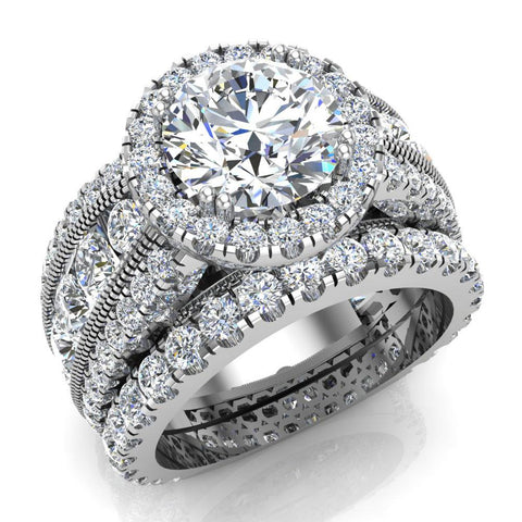 Moissanite Wedding Ring Set Halo Diamond ring 5.60 ct 18K Gold-G,VS - White Gold